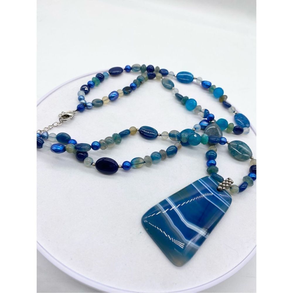 Signed Lucas Lameth necklace | LUC 925 CN | cobalt blue polished stone large bea - Picture 4 of 6